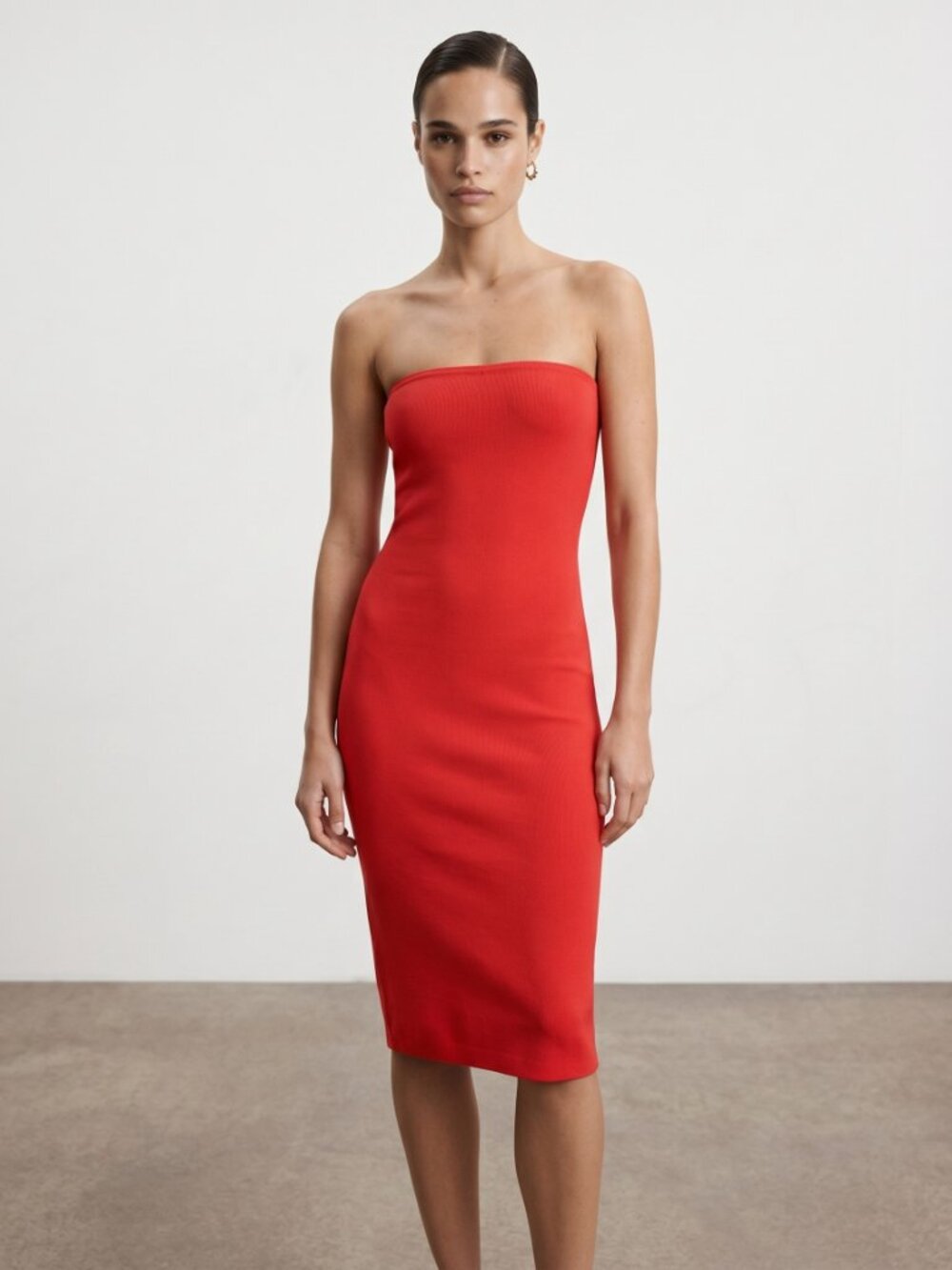 STAUD Canna Red Strapless Bodycon Midi Dress NWT Size M/L